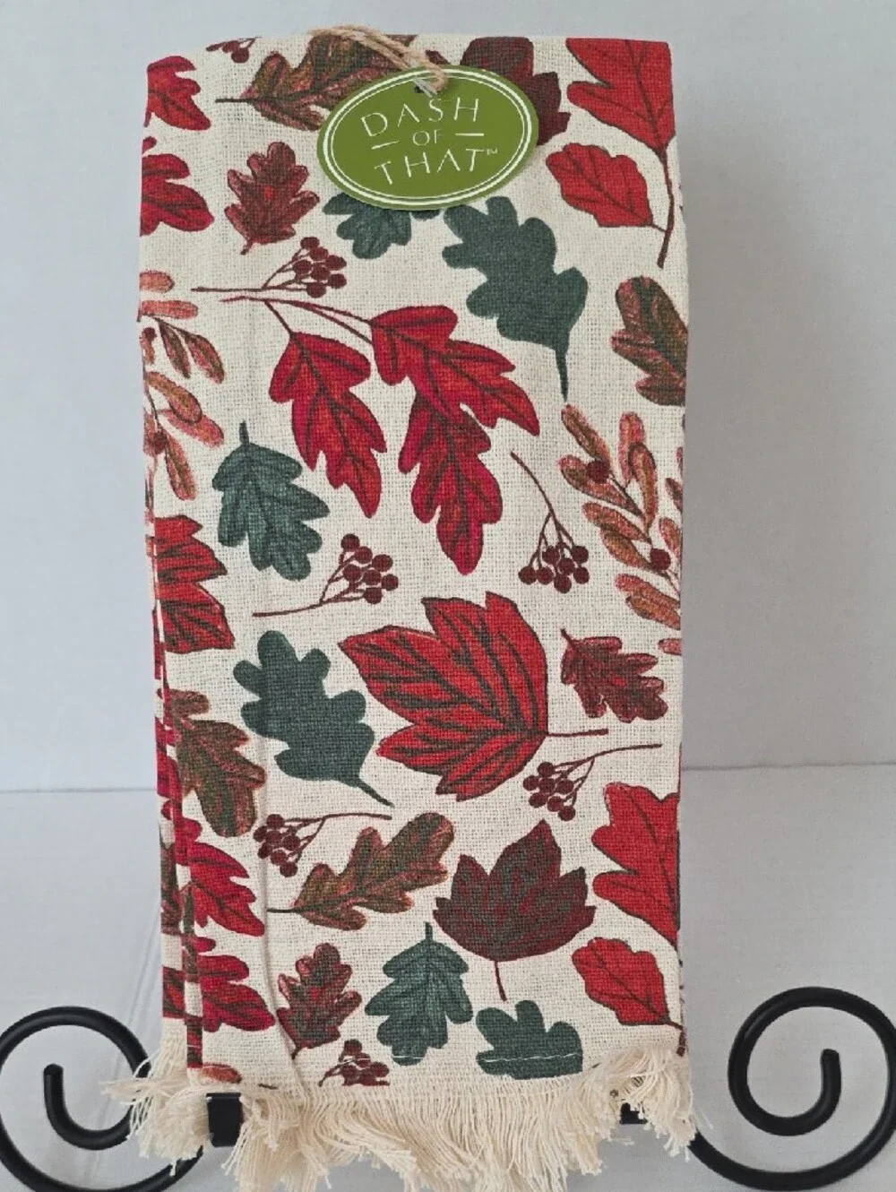 Dash of That NWT Cream Embroidered Pumpkin Fall Leaves Cotton Kitchen Towel Set